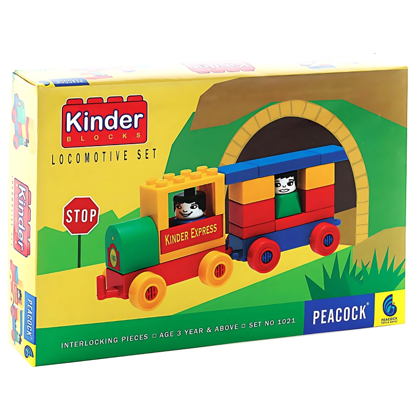 Peacock Kinder Blocks Locomotive Set – 3-in-1 Train Building Toy – STEM Educational Construction Blocks for Toddlers – Includes Railway Figures – Ages 3+ Years