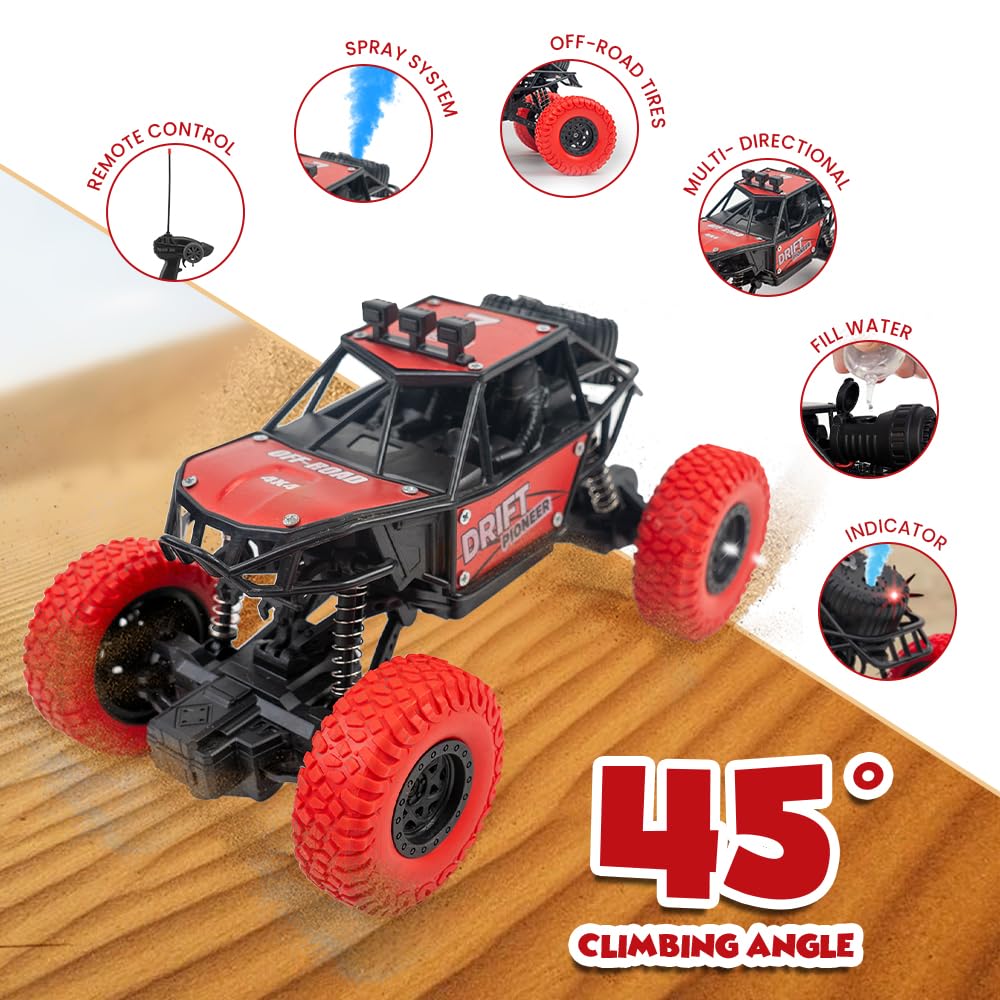 Gooyo GY-45 Rechargeable Remote Control Rock Crawler - 4WD Spray Function RC Car with 45° Climbing Capacity - Toy for Boys & Girls (Assorted Color) - Pack of 1