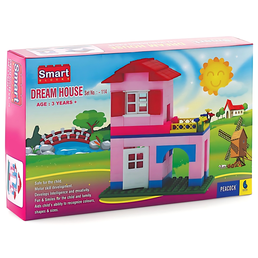 Peacock Dream House Building Block Set – 142 Piece Interlocking Smart Blocks – STEM Educational Construction Toy for Kids – Creative DIY Home Design Kit – Ages 3+ Years