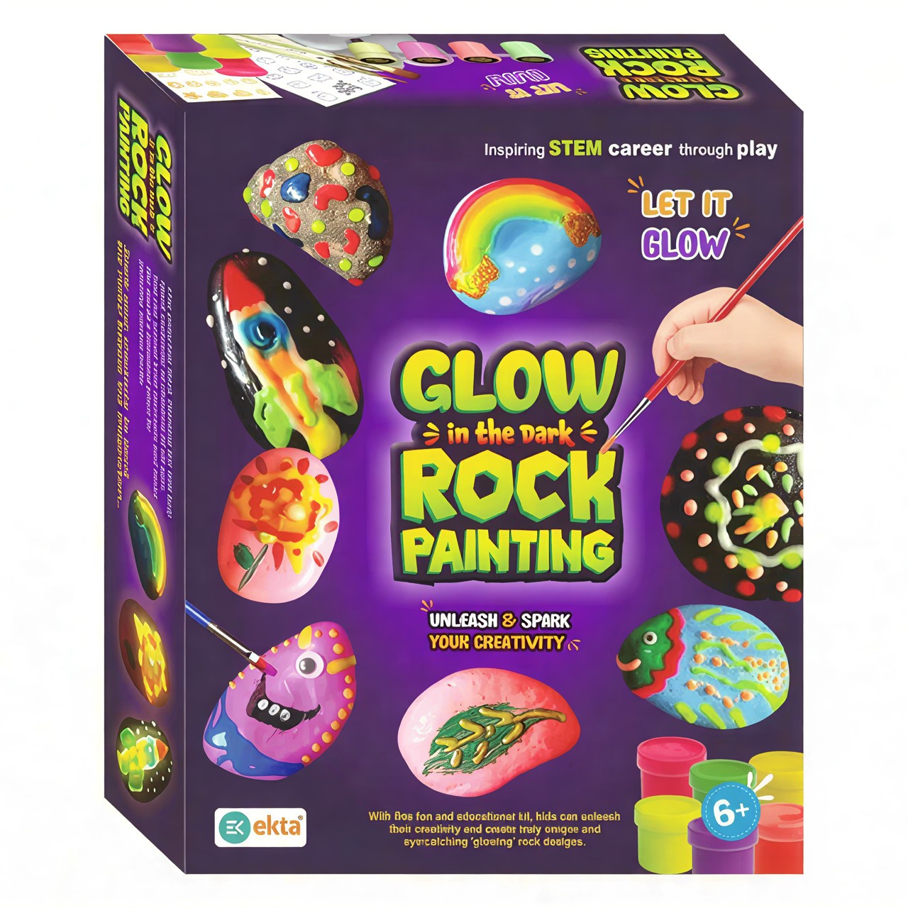 Ekta Glow in the Dark Rock Painting Kit for Kids – Complete DIY Arts & Crafts Set – Includes 10 River Rocks, Neon Paints & Brushes – Creative STEM Gift for Boys & Girls Ages 6+