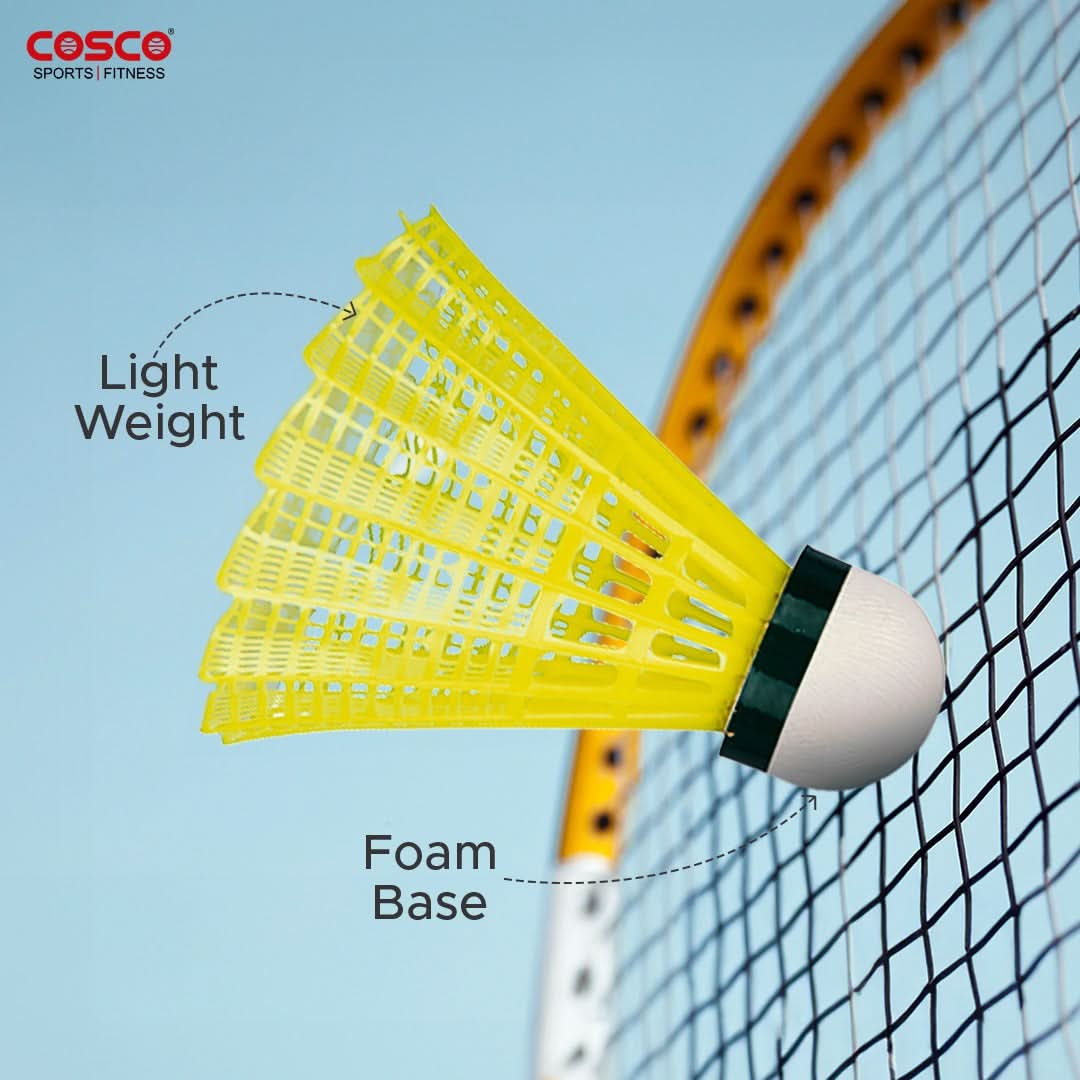 Cosco Aero 777 Nylon Shuttlecock (Pack of 6) – Training Grade Shuttle with Natural Cork Base – High Aerodynamic Stability & Flight Predictability – Durable Yellow Synthetic Shuttles