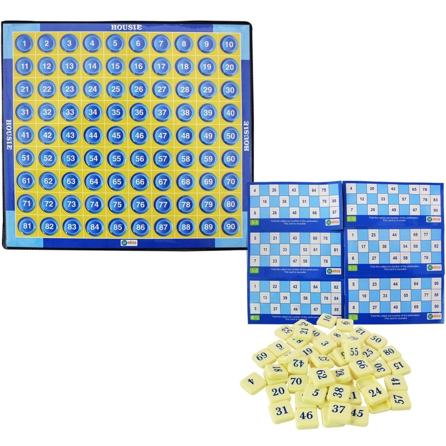 Ekta Housie Party Game - Traditional Tambola Bingo Set with 48 Reusable Plastic Coated Cards & 90 Number Tokens for Social Gatherings & Kitty Parties - Complete Indian Bingo Game for Kids & Adults