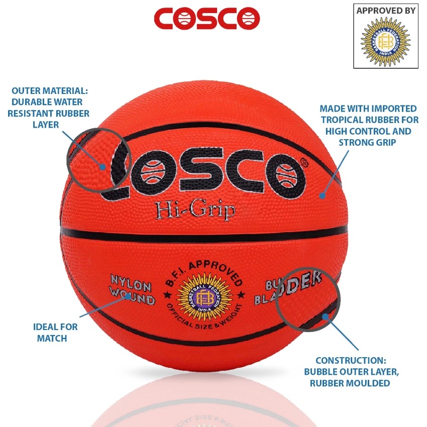 Cosco Hi-Grip Basketball Size 7 – Professional High-Grip Rubberized Surface – Official Match Size & Weight – Durable 8-Panel Design for Indoor & Outdoor Play – Orange