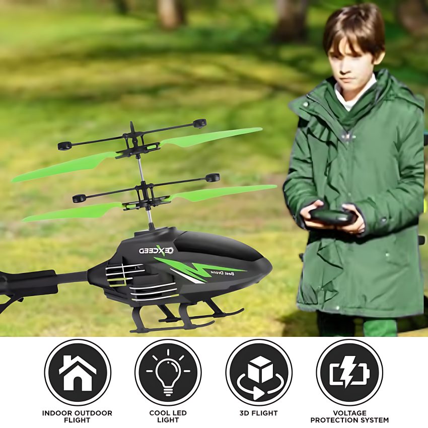 Zuurvi® Exceed RC Helicopter for Kids – 2-in-1 Remote Control & Hand Sensor Induction Flight – USB Rechargeable Flying Toy with LED Lights – Durable Indoor Drone for Beginners 6+ (Assorted)