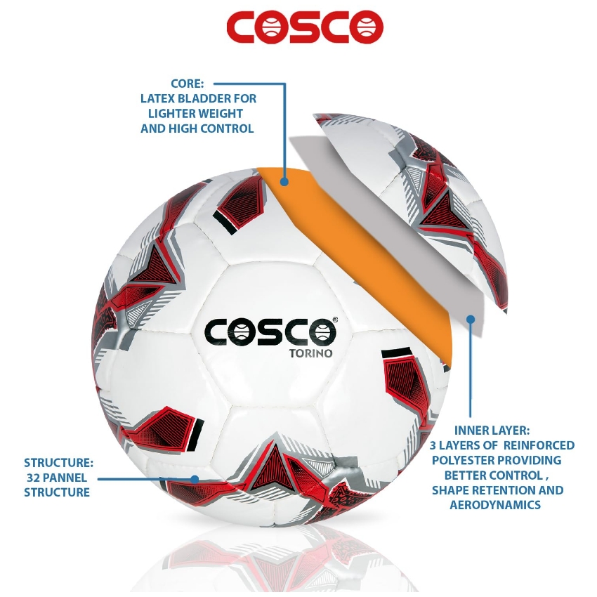 Cosco Torino Football Size 5 – Premium Hand-Sewn Training Ball – Durable Imported PU Leather with 32-Panel Design – High Rebound Latex Bladder for Accurate Flight – Water Resistant Soccer Ball (Pack of 1)