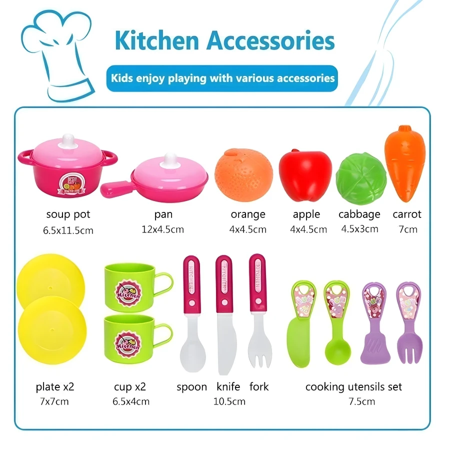 Annie Kids New Kitchen Cook Set – Pretend Play Cooking Toy Kit with Pots, Pans & Utensils Accessories (Ages 3+)