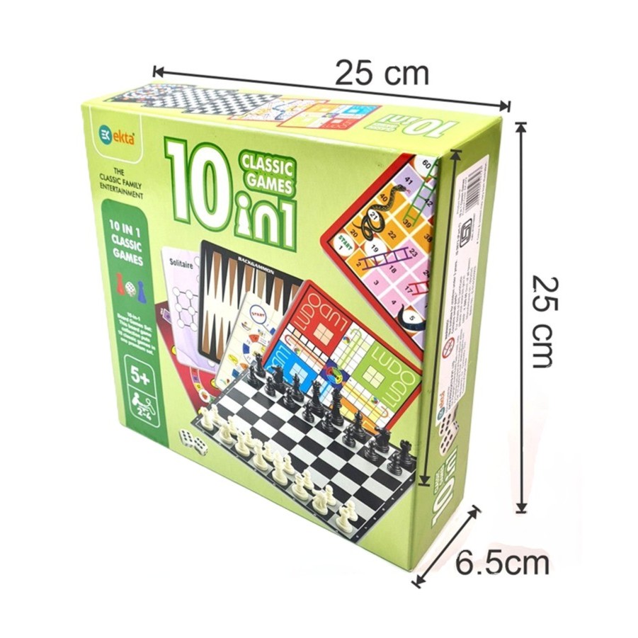 Ekta 10-in-1 Classic Family Board Games Collection – Includes Ludo, Snakes & Ladders, Chess, Chinese Checkers & More – Ultimate Indoor Strategy & Party Game Set – Gift for Kids & Adults Ages 5+
