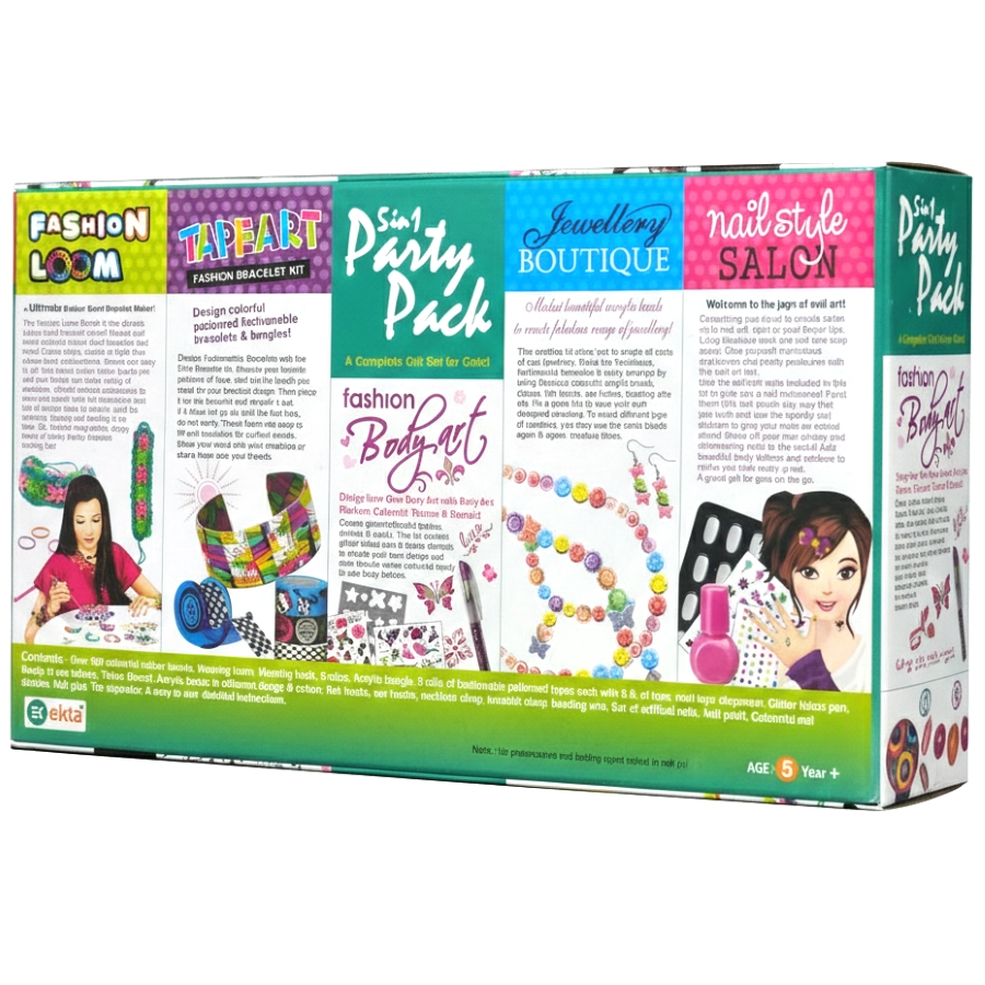 Ekta Fashion Body Art Party Pack – Ultimate DIY Glamour Kit for Kids – Perfect Birthday Party Activity & Return Gift – Safe & Non-Toxic Temporary Tattoos & Nail Decor – Ages 7-12