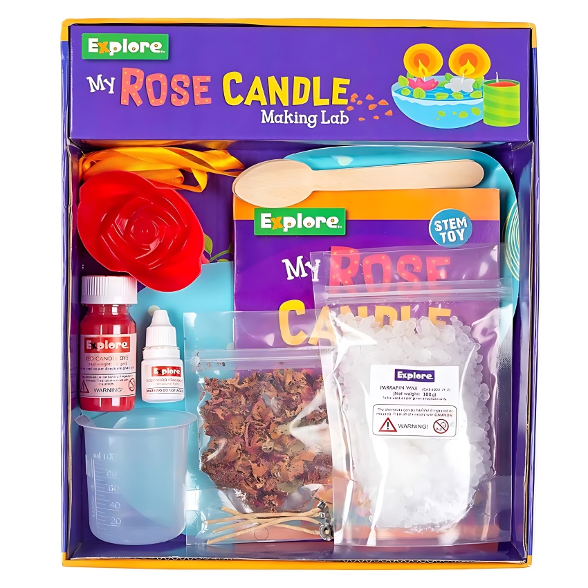 Eksploe My Rose Candle Making Lab – Educational Chemistry Kit for Boys & Girls – Make Your Own Scented Rose Candles – Develops Fine Motor Skills & Creativity – Safe & Non-Toxic