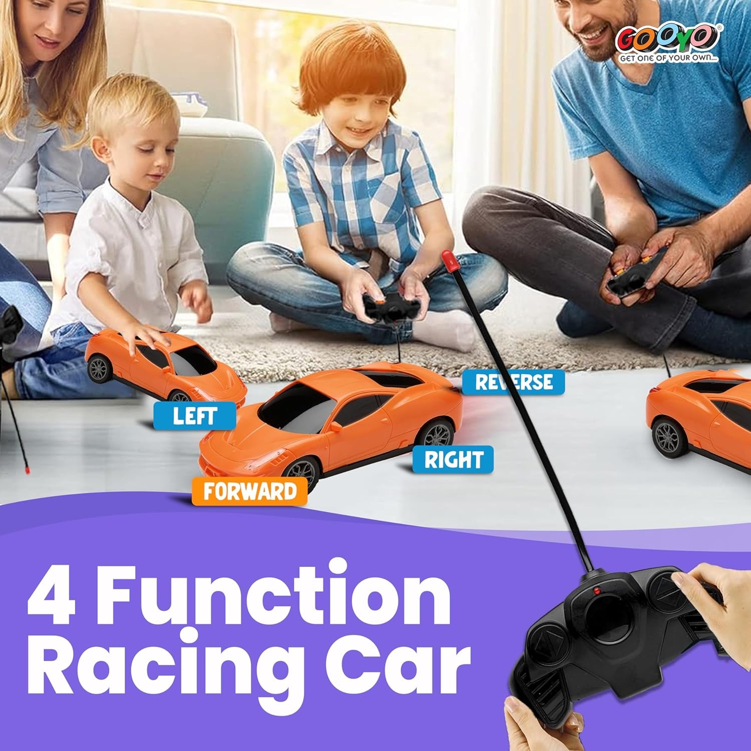 Gooyo GY-222CH Rechargeable Remote Control Car – High-Speed RC Racing Toy for Kids – Includes Lithium Battery & USB Charger (Assorted Color) - Pack of 1