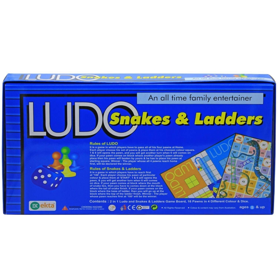 Ekta 2-in-1 Ludo and Snakes & Ladders Board Game for Kids & Family – Double-Sided Premium Classic Strategy Game - Perfect Birthday Gift for Boys & Girls - Travel-Friendly Game for 2-4 Players for Ages 5+