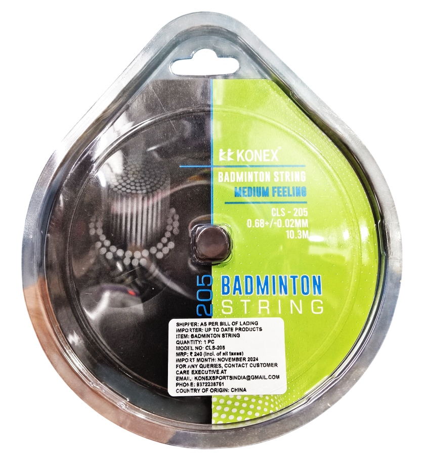 Konex CLS-205 Badminton String – 0.68mm Medium-Feeling Gut – Durable Nylon Multifilament String for Balanced Power & Control – 10.3m Pack (Assorted Colors)