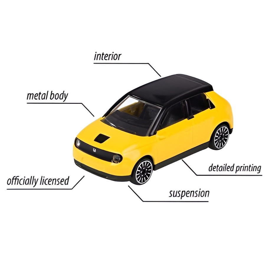 Majorette Honda e Yellow (Street Cars Series) 1/64 Scale Diecast Metal Model – JDM Miniature Electric Car Collector's Edition