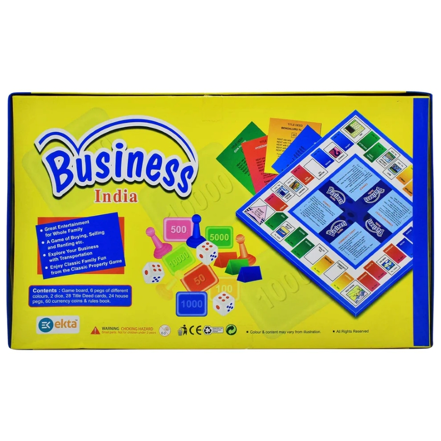Ekta Business India Board Game – Classic Indian Property Trading Game for Kids & Adults – 2-6 Player Strategy Set with Indian Cities, Currency & Houses – Educational STEM Money Toy – Ages 7 to 12 Years