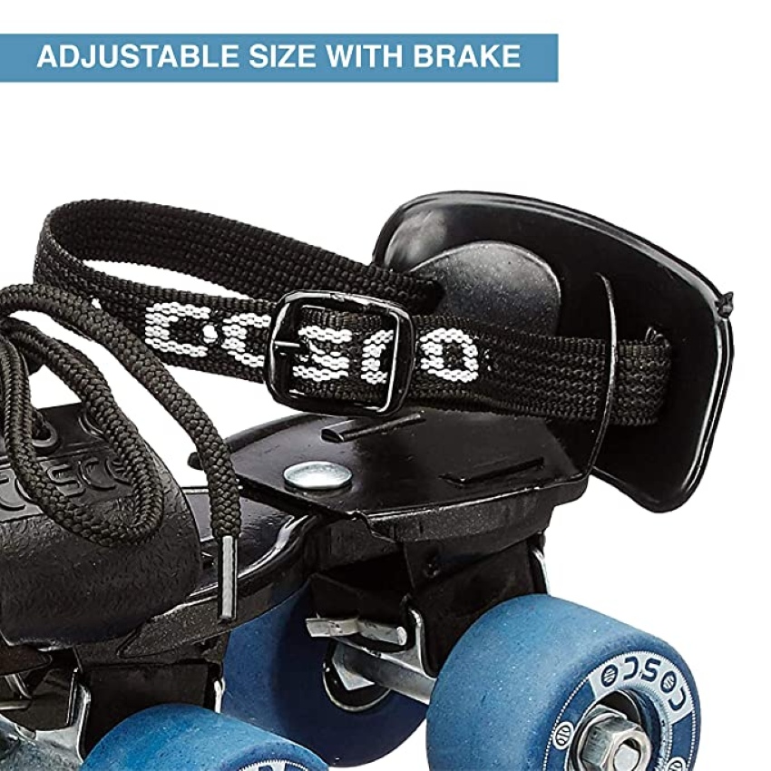 Cosco Tenacity Super Sr. Roller Skates – 1 Pair – Adjustable Size with Adjustment Tool – Broad Rubber Wheels & High-Quality Brake – Stable 4-Wheel Quad Design