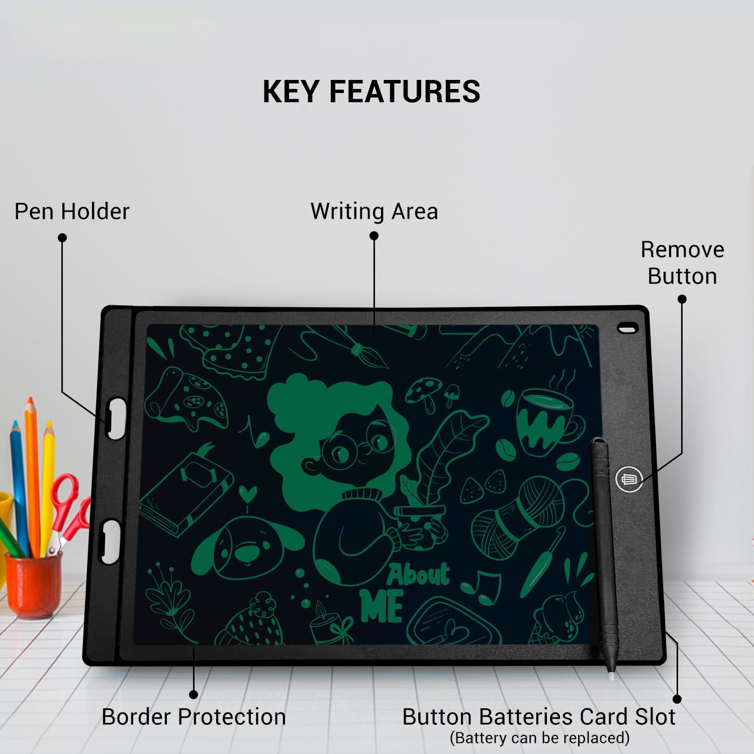 Zuurvi® 12 Inch LCD Writing Tablet – Rewritable Electronic Notepad with Stylus & Smart Lock – Eco-Friendly Paperless Pad – Assorted Colors (Pack of 1)