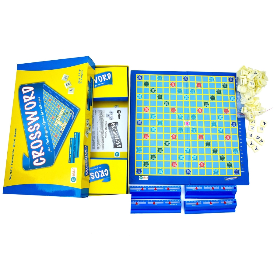 Ekta Crossword Board Game for Kids & Adults – Classic Word-Building Puzzle with Letter Tiles & Racks – Educational Vocabulary & Spelling Game – Interactive Family Fun – Ages 7 to 12 Years