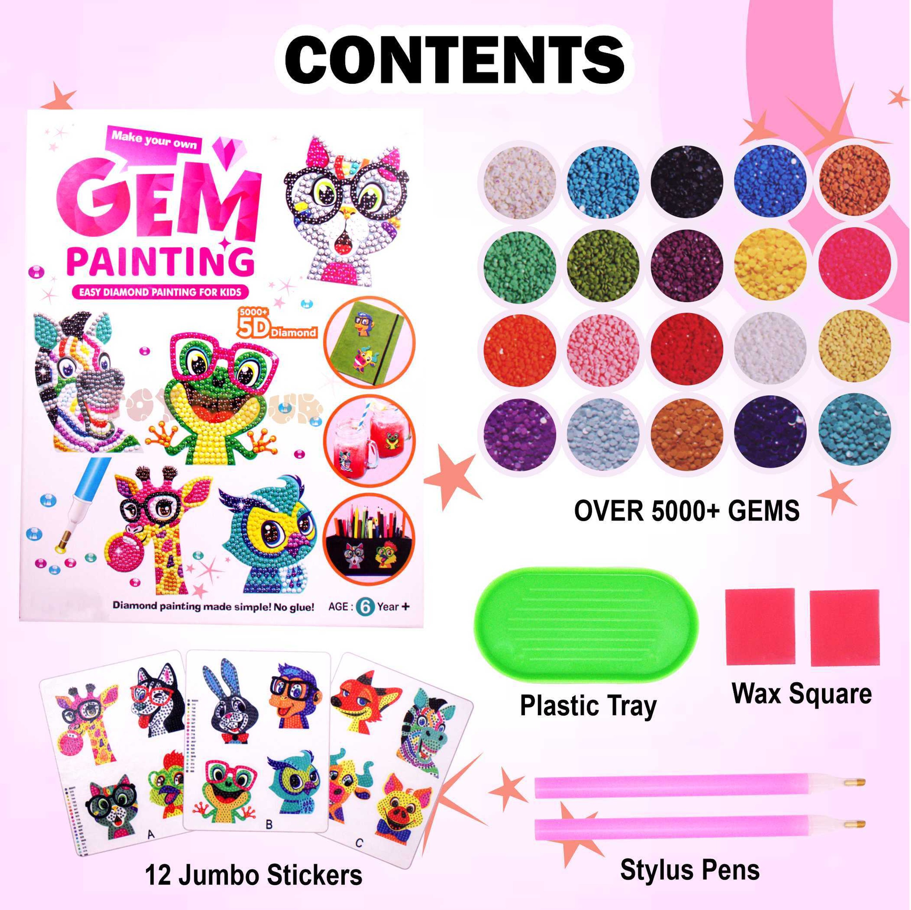 Ekta Gem Art Diamond Painting Kit for Kids – 5D Crystal Mosaic DIY Art Set – Create Sparkly Sun Catchers, Stickers & Wall Decor – Complete Diamond Art Set with Colorful Gems – Ideal Creative Gift for Girls Ages 5+