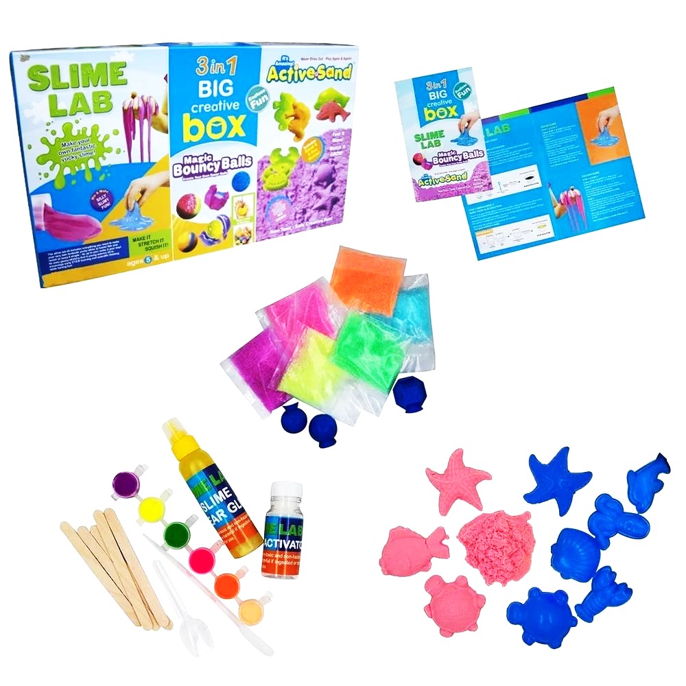 Ekta 3-in-1 Big Creative Box – DIY Slime Lab, Magic Bouncy Balls & Active Sand Sea Creatures – 36-Piece STEM Science & Art Kit for Kids – Educational Sensory Toy Gift for Boys & Girls Ages 8+
