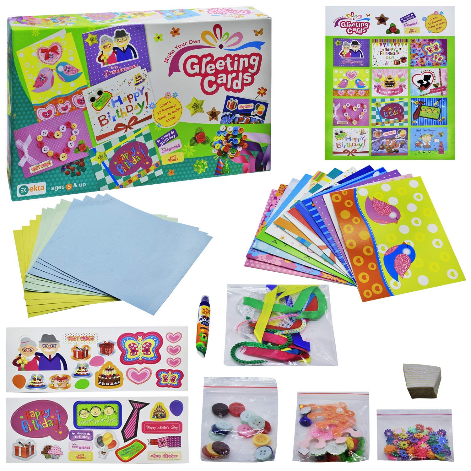 Ekta Greeting Cards Making Kit – Complete DIY Stationery Set for Kids – Includes Blank Cards, Envelopes, Stickers & Decorative Art Supplies – Creative Craft Gift for Ages 5+