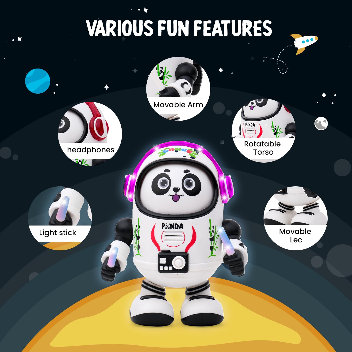 Gooyo Interactive Space Panda Dancing Toy – Robotic Walking Panda with Flash Lights & Music – Perfect Birthday Gift for Babies & Toddlers – White & Black Classic Edition