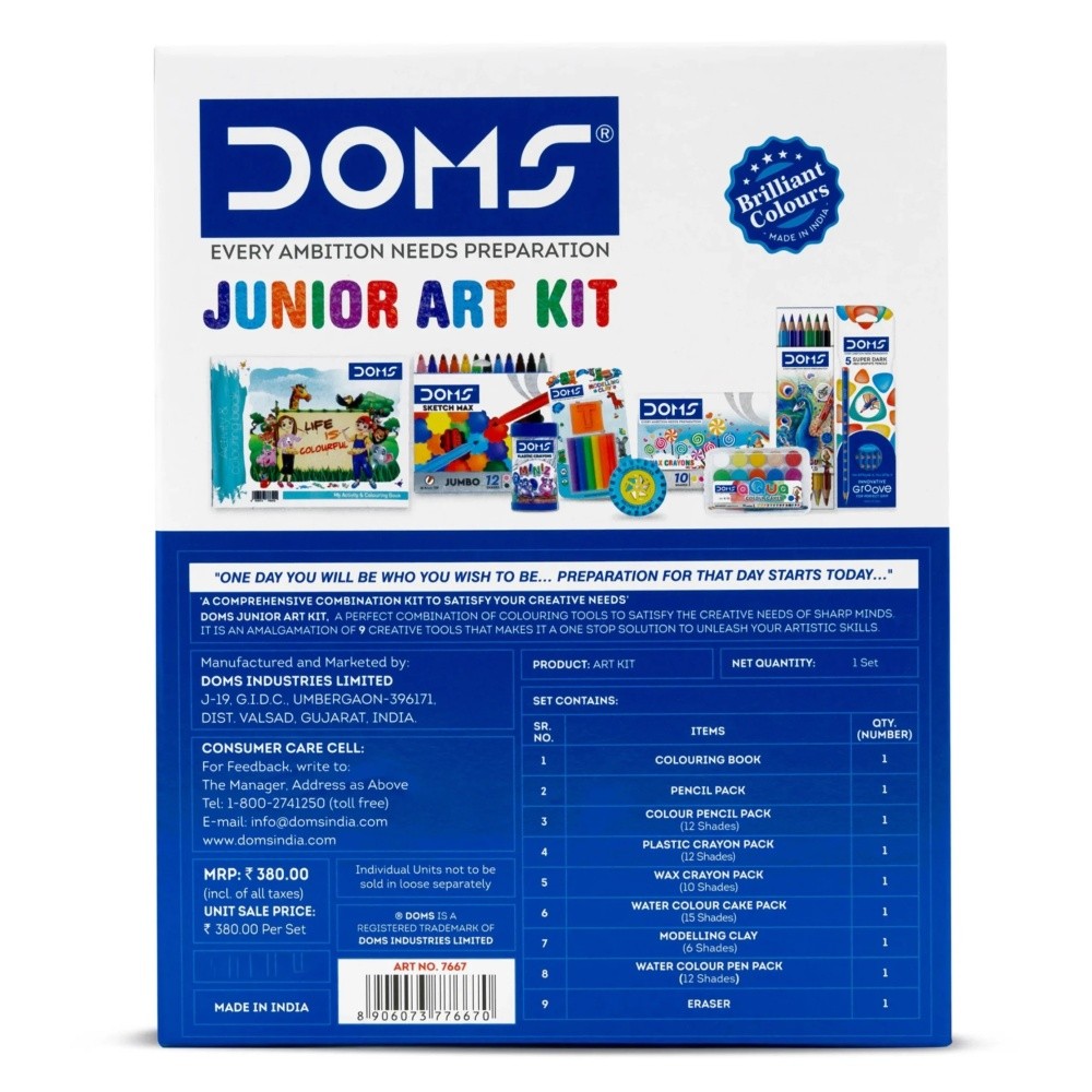 DOMS Junior Art Kit (Set of 8) – Kids Coloring & Drawing Gift Set – Early Years Art Supplies – Multicolor Stationery Kit for Children