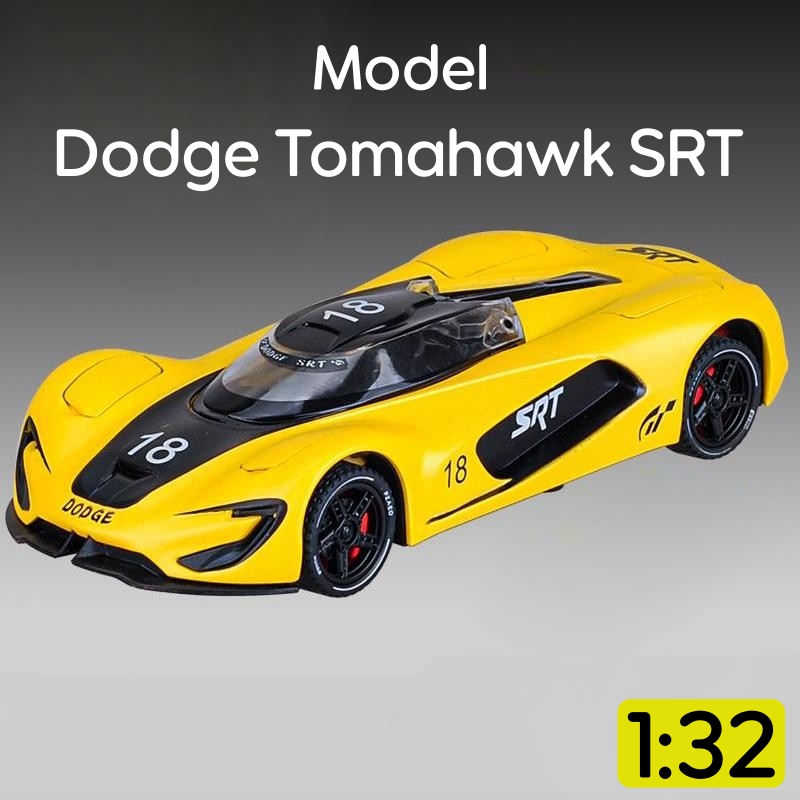 BigFun Toys 1/32 Dodge Tomahawk SRT V10 Diecast Car – Racing Model Replica with Lights & Realistic Engine Sounds – Kids & Collectors Gift