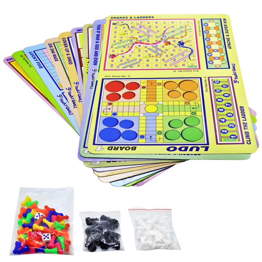 Ekta 50 in 1 Classical Board Game Treasury - Multi-Activity Educational Kit for Kids & Adults - Improves IQ, Concentration & Social Skills - Portable Family Game Night Essential - Non-Toxic & Durable Materials