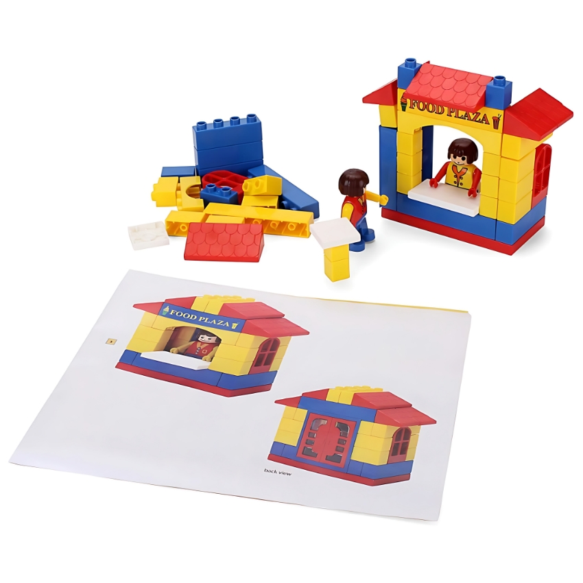 Peacock Kinder Blocks Food Plaza – Beginner Building Set for Kids – Colorful Food Court & Restaurant Construction Toy – STEM Educational Blocks for Preschoolers – Ages 4+ Years