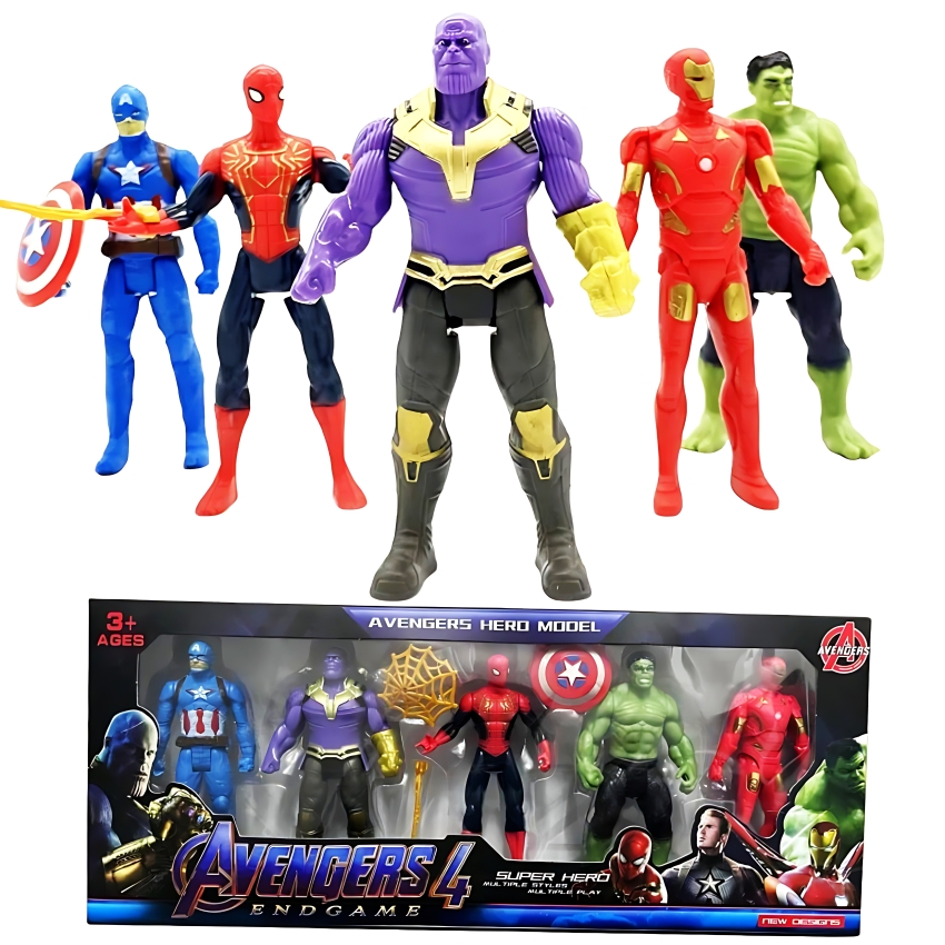 Avengers 4 Endgame Superhero Action Figure Set (Pack of 5) – Includes Iron Man, Spider-Man, Captain America, Hulk & Thanos – 6-Inch Poseable Collectible Toys for Kids 3+