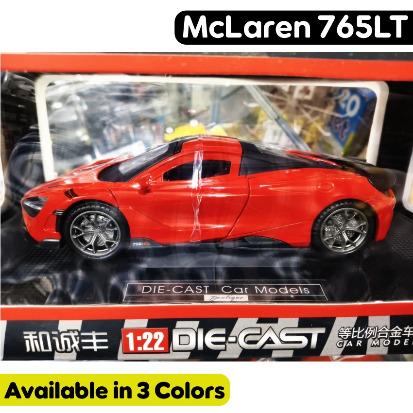 BigFun Toys McLaren 765LT 1:22 Diecast – Metal Alloy Supercar Model with Opening Parts – High-Detail 1/22 Scale Collectible Toy Car – New in Box