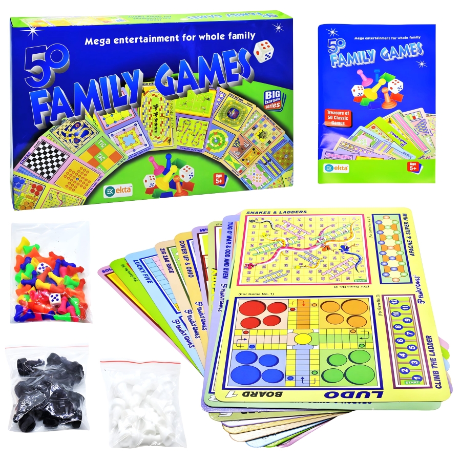 Ekta 50 in 1 Classical Board Game Treasury - Multi-Activity Educational Kit for Kids & Adults - Improves IQ, Concentration & Social Skills - Portable Family Game Night Essential - Non-Toxic & Durable Materials