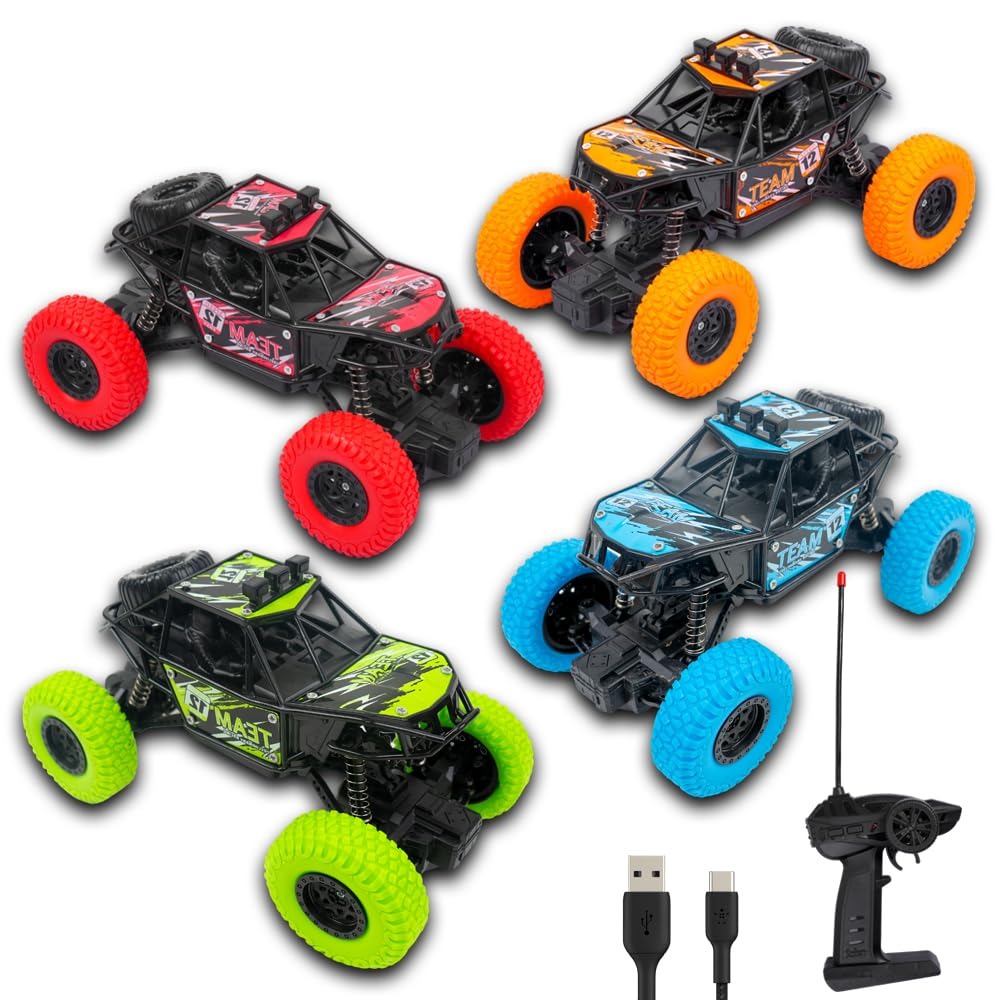 Gooyo GY-23 4WD Remote Control Rock Crawler - Large 1/18 Scale Monster Truck - Off-Road Racing Car with Rechargeable Internal Battery - All-Terrain Toy for Kids (Assorted Color) - Pack of 1