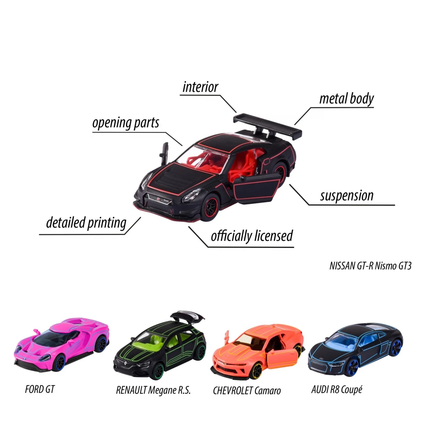 Majorette Light Racer Diecast Toy Car Gift Set (Pack of 5) – 1:64 Scale Neon Racing Models for Kids & Collectors – Official Licensed Collection