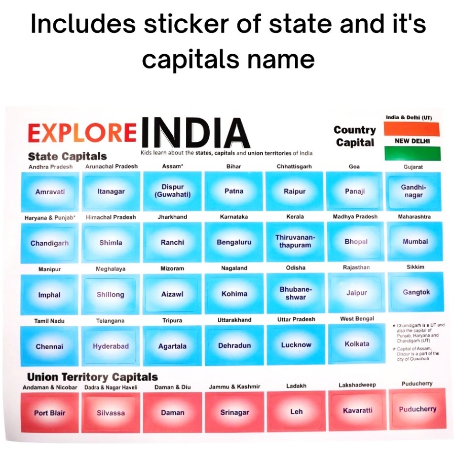 Ekta Explore India Map Foam Puzzle for Kids – 24 Piece State-Shaped Jigsaw with 35 Flags & Capital Stickers – Educational STEM Geography Game – Ages 3 to 10 Years