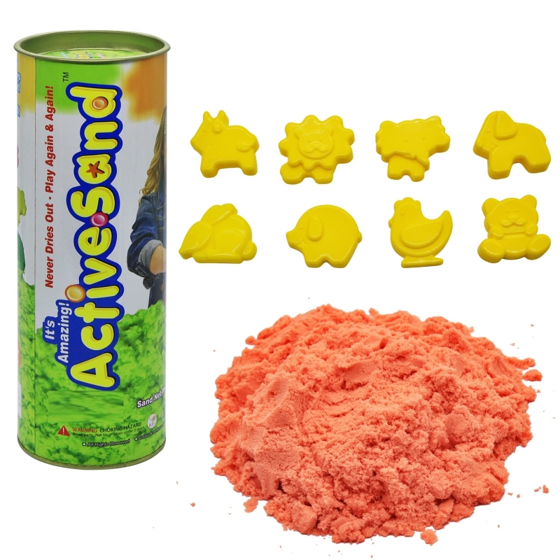 Ekta Active Sand Canister Junior – 200g Squeezable Magic Sand with 8 Moulds – Non-Toxic Indoor Play Sand for Kids – Never Dries Out – Educational Sensory Toy for Ages 3+