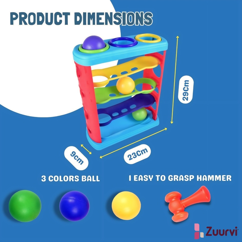 Zuurvi® Non-Toxic Hammer Ball Set for Kids – Durable Pounding Game with 3 Colorful Balls & Mallet – Montessori Learning Toy for 1-3 Year Olds – Perfect Birthday Gift for Toddlers