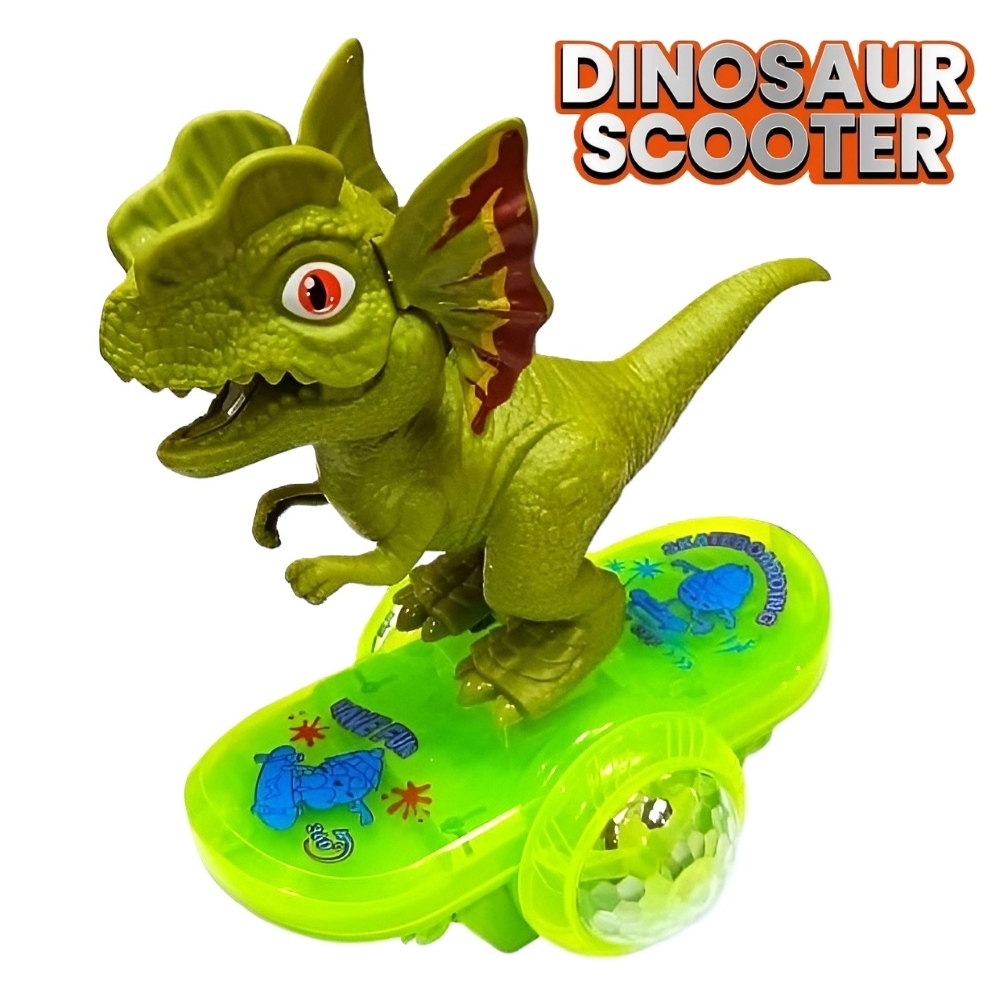 Zuurvi® Musical Dinosaur Scooter Toy – Battery Operated Dino with Sound & LED Glowing Light Effects – Moving Jurassic Play Figure Toy for Kids – Perfect Birthday Gift for Boys & Girls Ages 3+