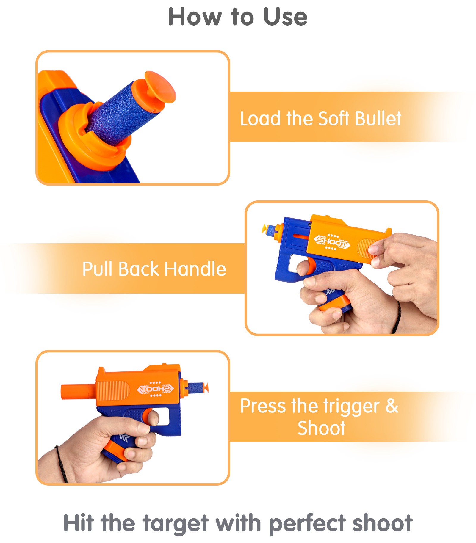 Zuurvi® Mini Blaster Soft Bullet Gun – Compact Toy Foam Blaster with 3 Soft Bullets – Safe Indoor Play Set for Kids – Ideal Birthday Return Gift & Party Favor – Ages 5+