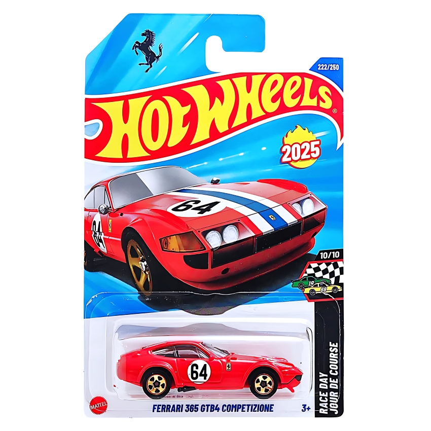 Hot Wheels Ferrari 365 GTB4 (Red) – 1:64 Scale Die-Cast Toy – 2025/2026 First Edition – #222 Race Day Collection – Best Gift for Kids & Ferrari Fans