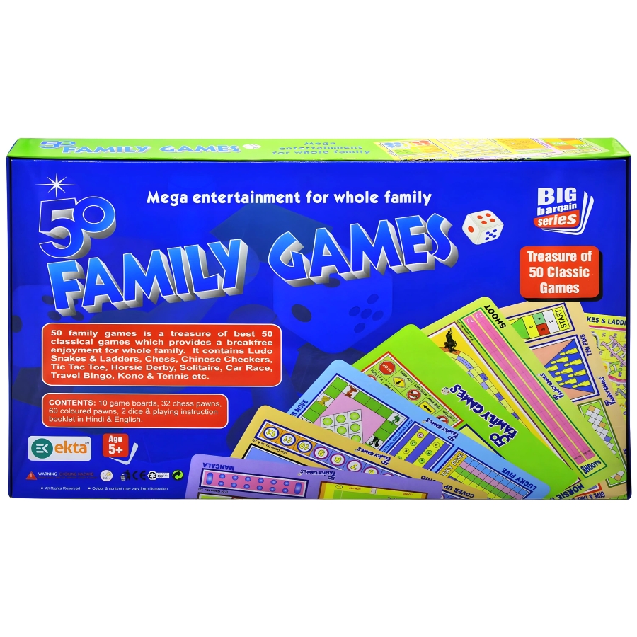 Ekta 50 in 1 Classical Board Game Treasury - Multi-Activity Educational Kit for Kids & Adults - Improves IQ, Concentration & Social Skills - Portable Family Game Night Essential - Non-Toxic & Durable Materials