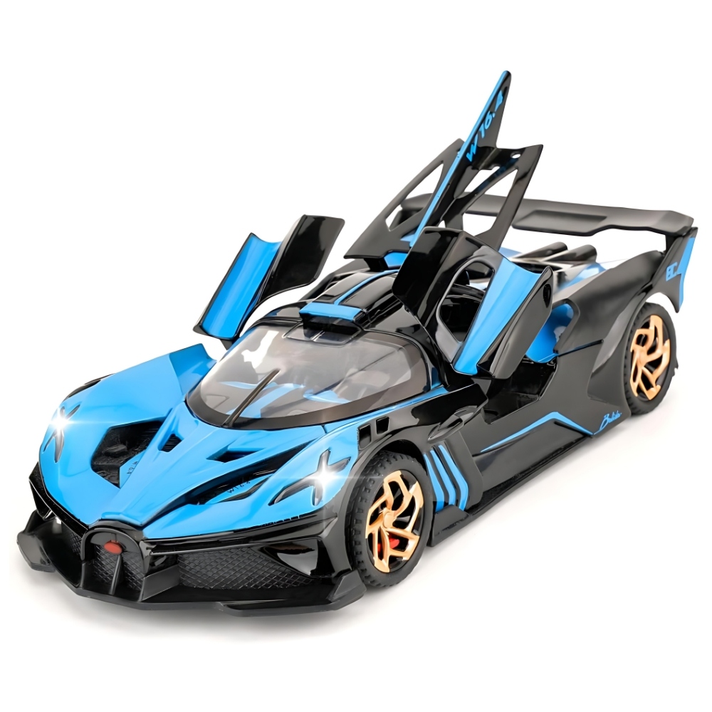 JINCHEJIANG® Bugatti Bolide 1:32 Realistic Diecast Metal Pull-Back Car – Includes Sound & Lights – Openable Doors – Collector's Edition