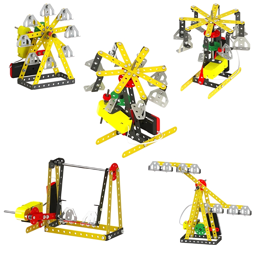 Zephyr Mechanix Funfair Series DIY Kit – 205 Reusable Metal Parts – 7 Model Motorized Construction Set for Kids – Educational Ferris Wheel & Ride Toy – Includes Real Tools & Motor