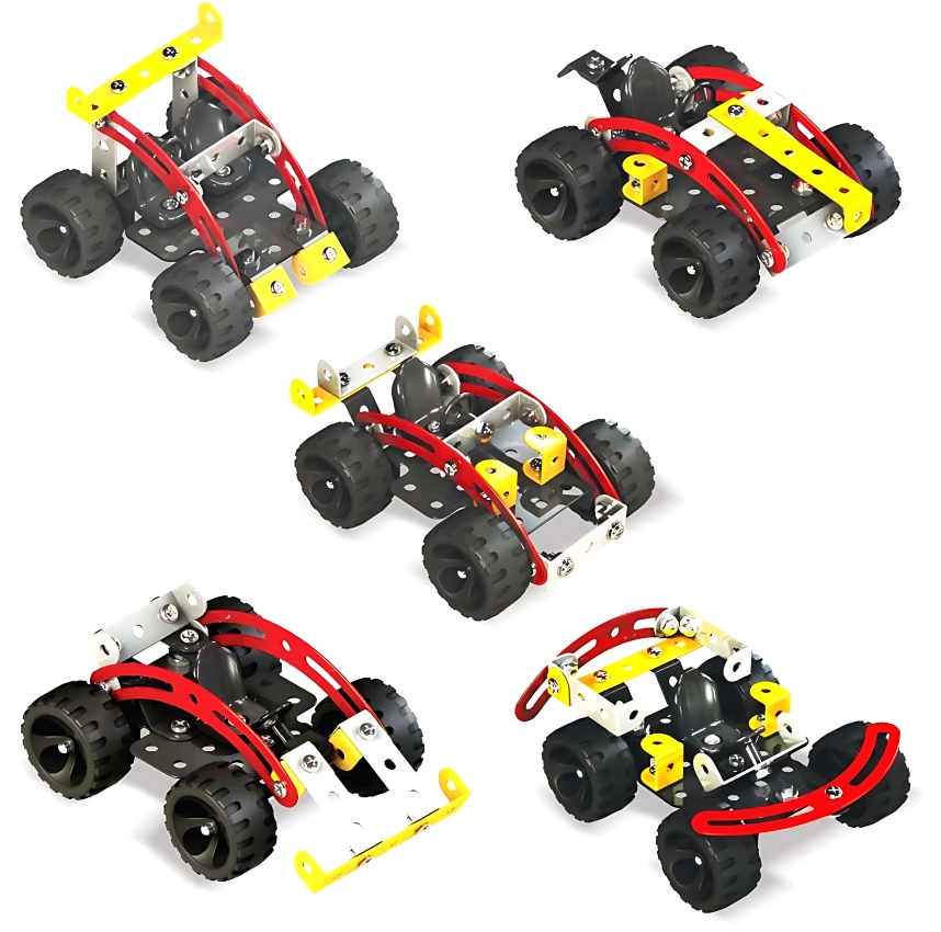 Zephyr Mechanix Monster Buggies DIY Kit – 80 Reusable Metal Parts – 5 Model Construction Set for Kids – Enhances Logical Thinking & Fine Motor Skills – Includes Real Tools