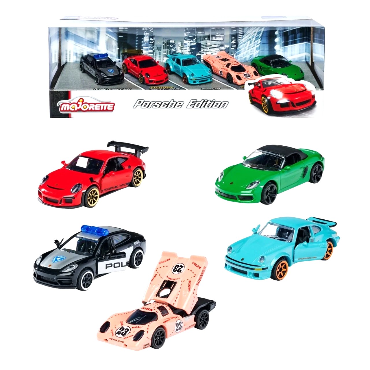Majorette Porsche Toy Car Gift Set (Pack of 5) - 1:64 Scale Premium Diecast Racing Cars for Kids & Collectors - Features Moving Parts & Suspension