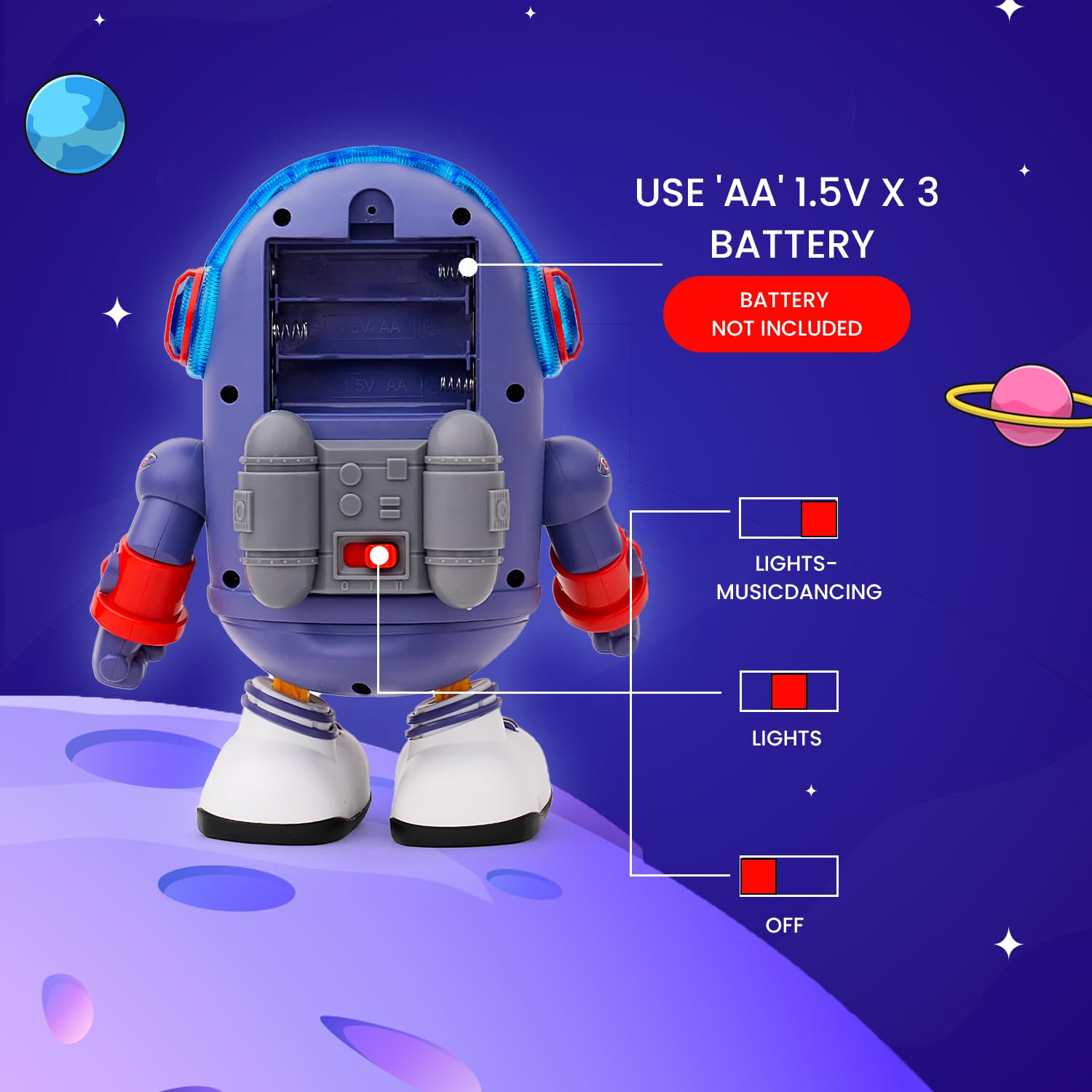 Gooyo Dancing Space Duck Toy for Toddlers – Musical Robot Duck with 3D Flashing Lights & Singing – Interactive Early Learning Toy for Babies & Kids – Ages 1-5, Blue & Yellow