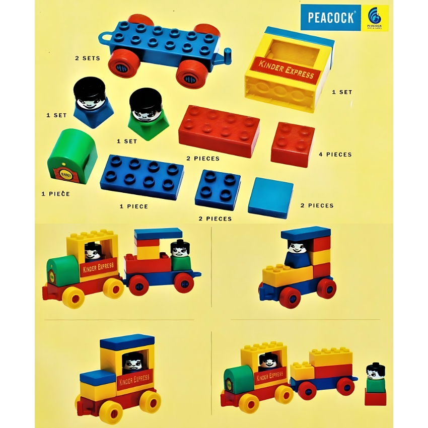Peacock Kinder Blocks Locomotive Set – 3-in-1 Train Building Toy – STEM Educational Construction Blocks for Toddlers – Includes Railway Figures – Ages 3+ Years