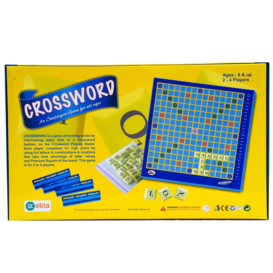Ekta Crossword Board Game for Kids & Adults – Classic Word-Building Puzzle with Letter Tiles & Racks – Educational Vocabulary & Spelling Game – Interactive Family Fun – Ages 7 to 12 Years