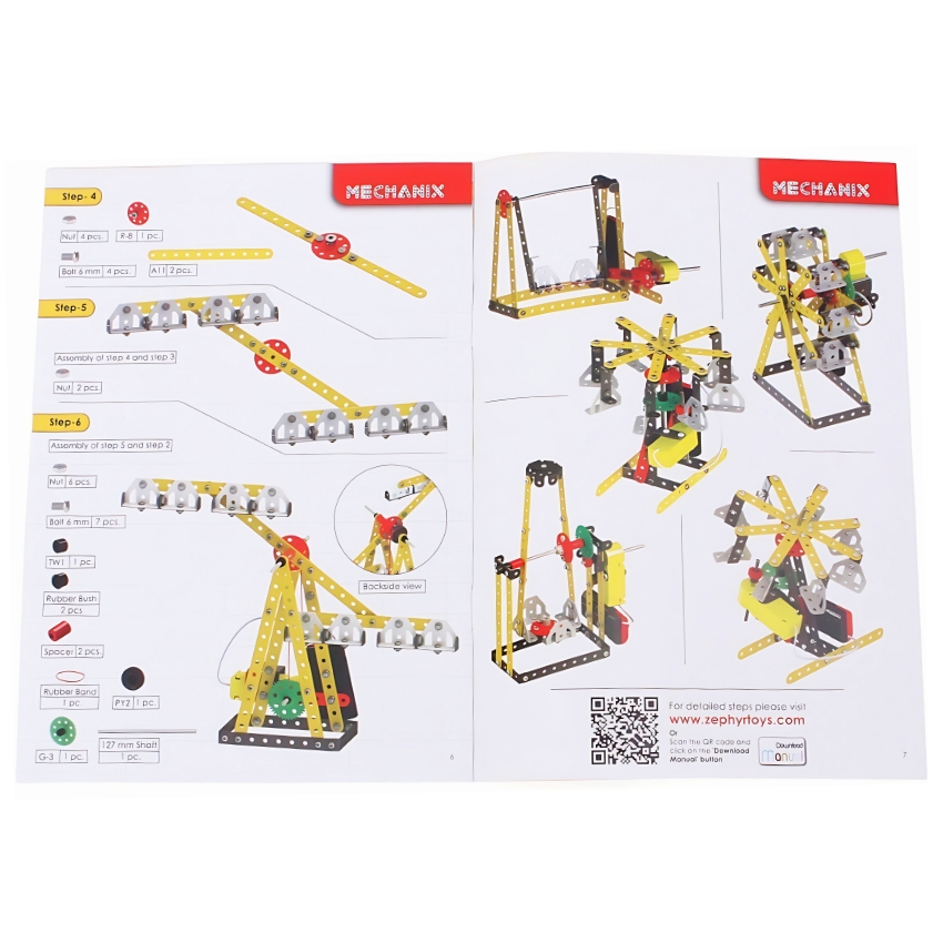 Zephyr Mechanix Funfair Series DIY Kit – 205 Reusable Metal Parts – 7 Model Motorized Construction Set for Kids – Educational Ferris Wheel & Ride Toy – Includes Real Tools & Motor