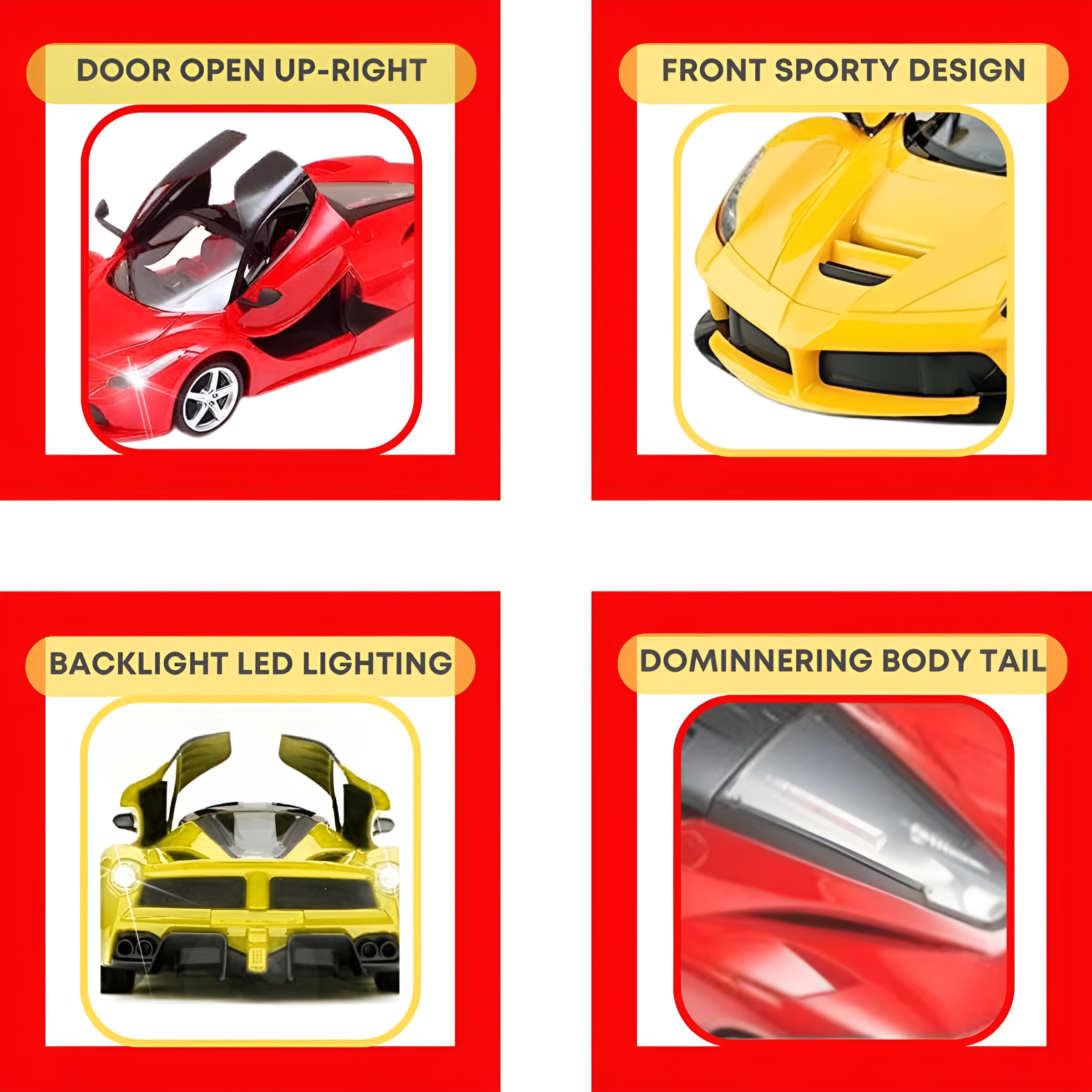 Zuurvi® 1:16 Scale Rechargeable RC Super Car – High-Speed Remote Control Racing Car with Opening Doors & LED Headlights – USB Charging – Toy Gift for Boys & Kids Ages 3+ (Assorted Color) - Pack of 1